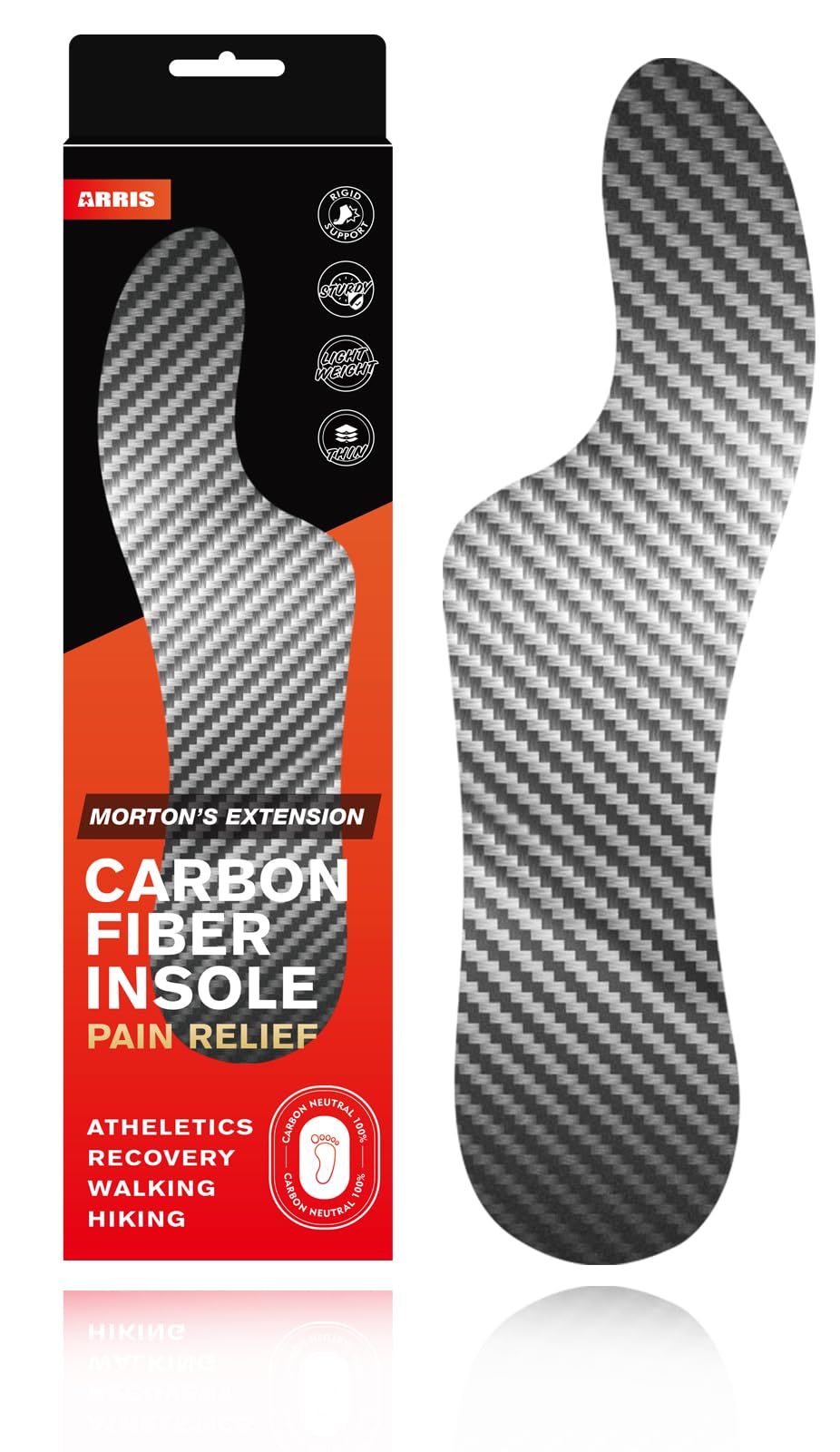 ARRIS Morton's Extension Insole front view shows strong carbon weave for stable turf toe support.