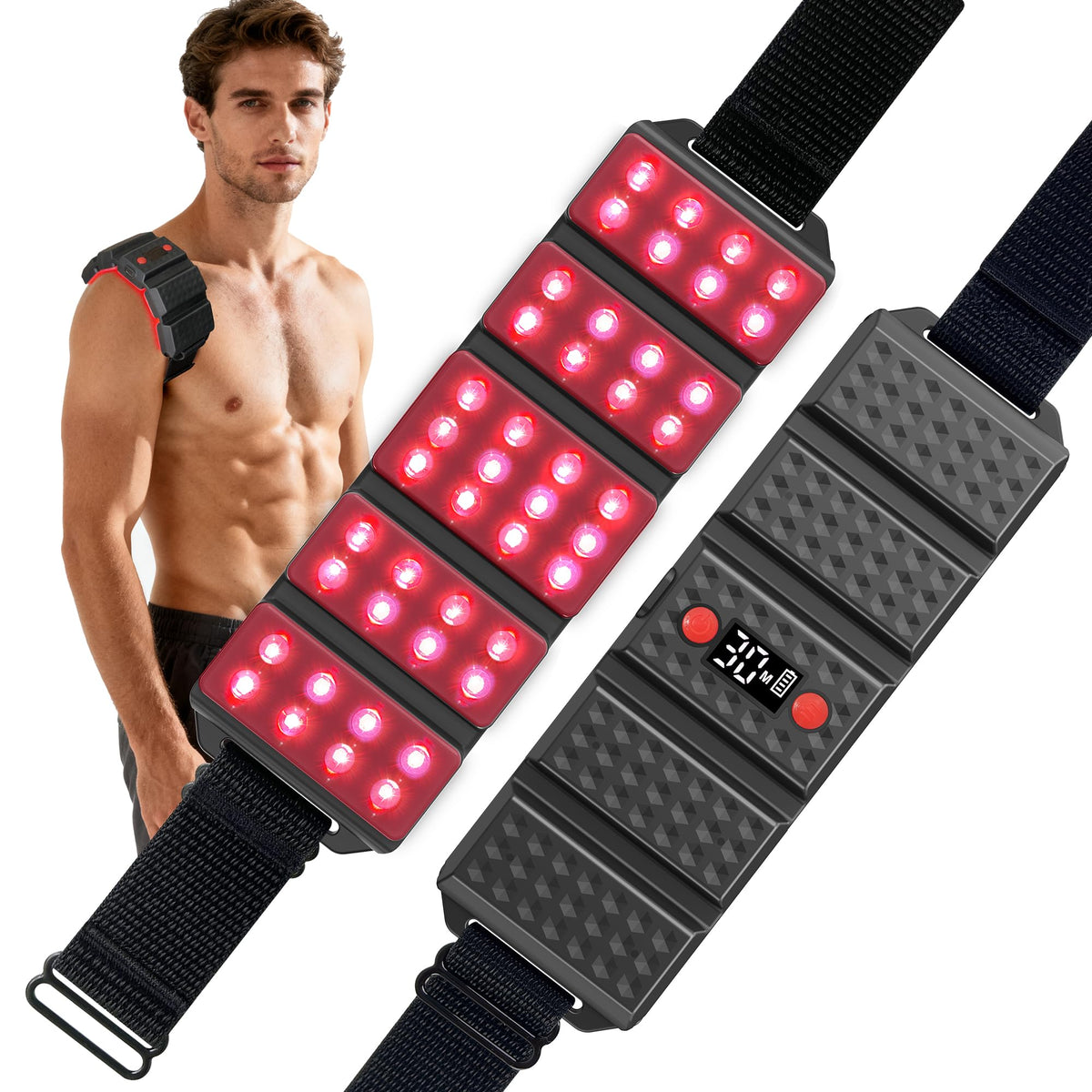 Arsoma red light therapy belt, front view, delivering targeted energy.