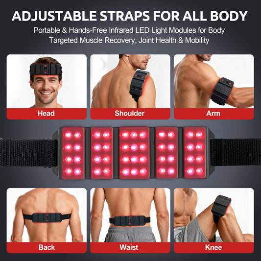 Arsoma wearable LED belt close-up showing 660nm and 850nm panels.