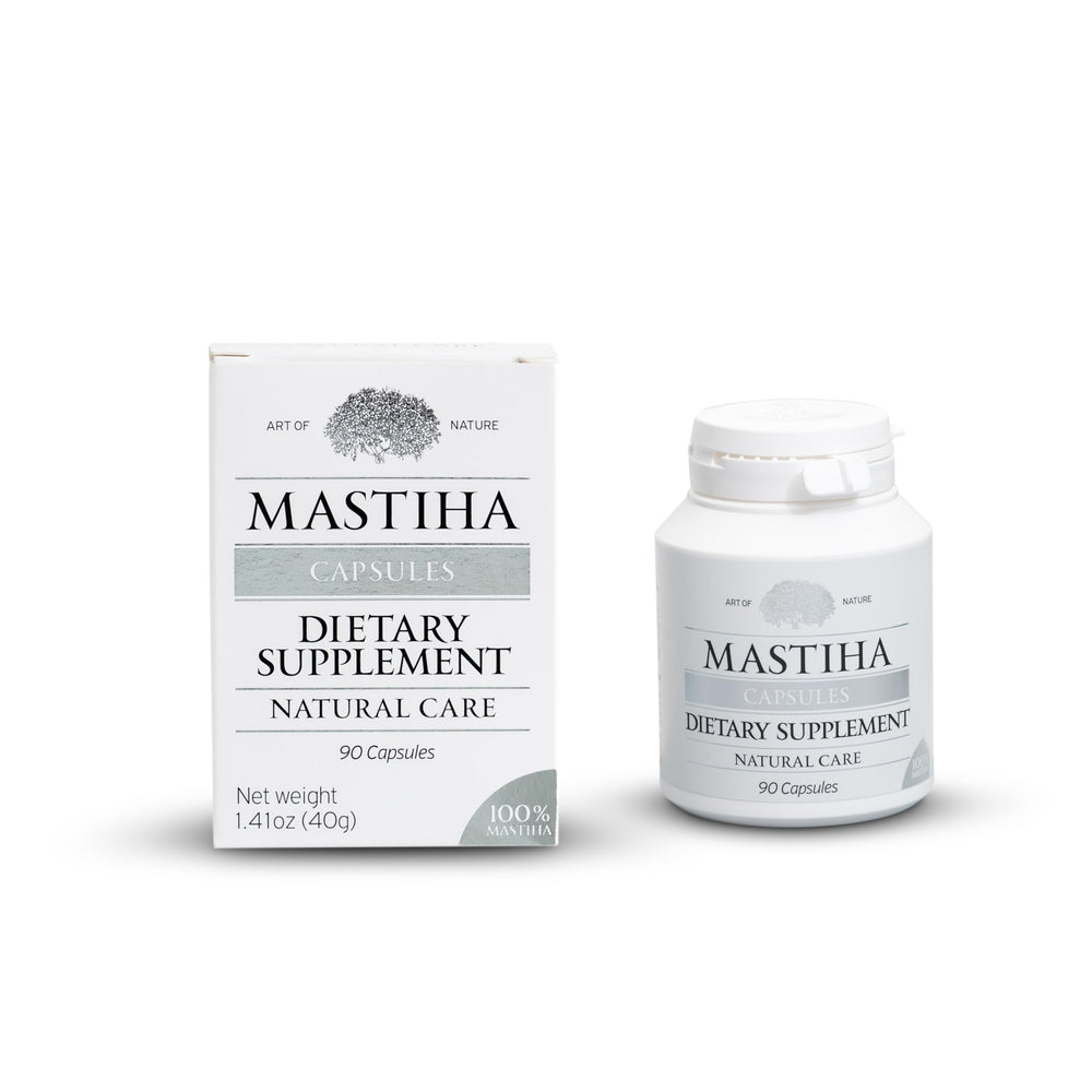 ART OF NATURE MASTIHA capsules being poured for easy daily intake