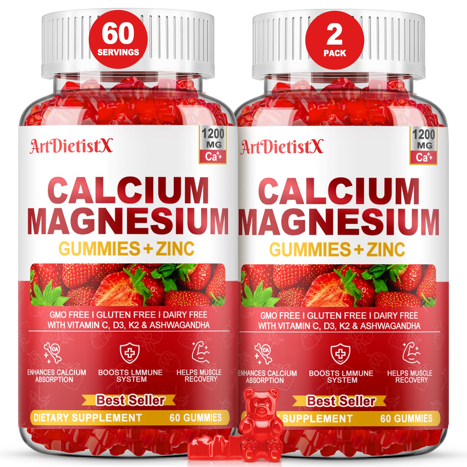 ArtDietistX Calcium Magnesium Zinc Gummies bottle showing convenient daily calcium support