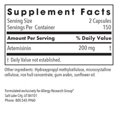 Artemisinin concentrated extract graphic indicating 200 mg per serving.