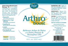 Arthro Baar Boost label closeup highlights organic olive oil for nourished skin.