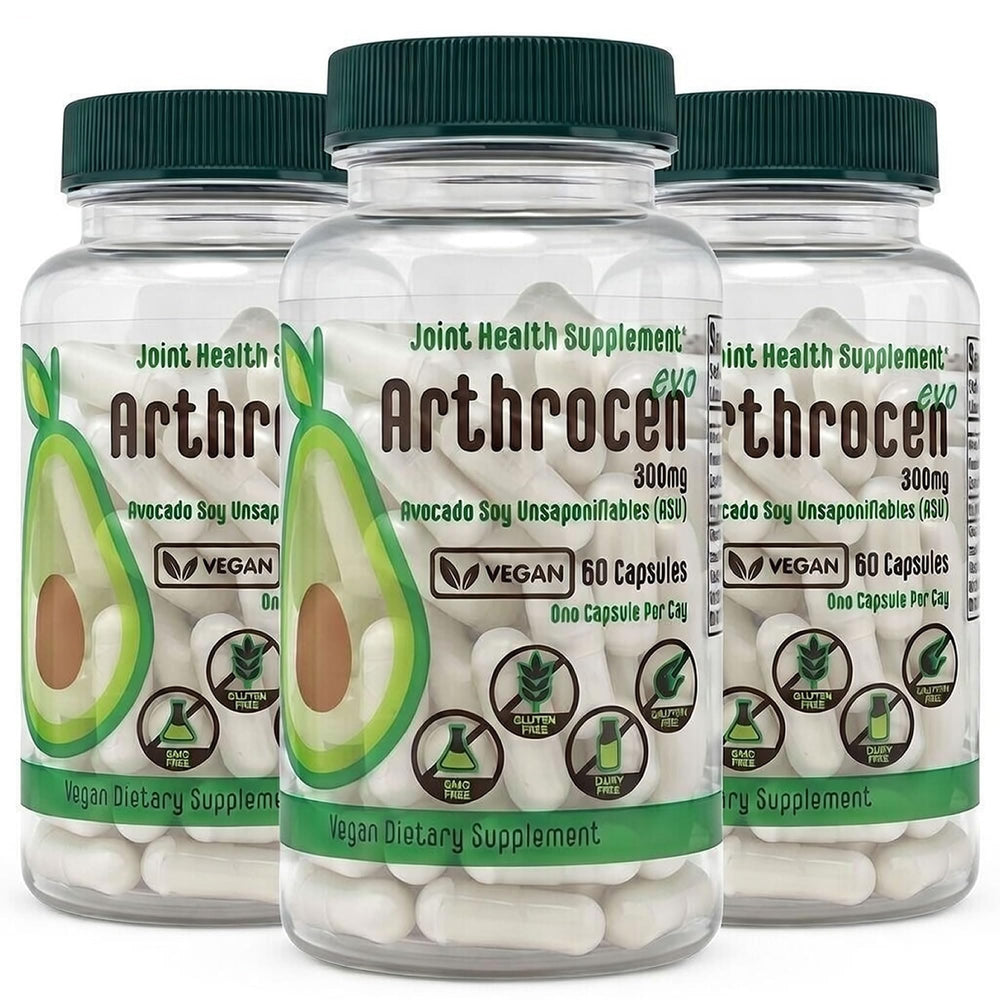 Arthrocen EVO ASU 300 mg bottle with capsules for daily joint support.