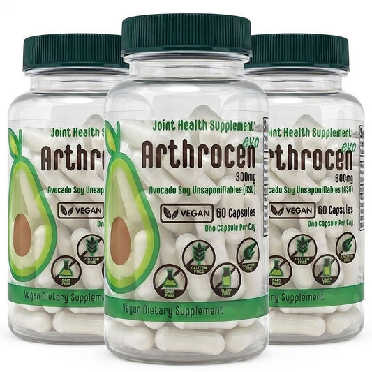 Arthrocen EVO ASU 300 mg bottle with capsules for daily joint support.