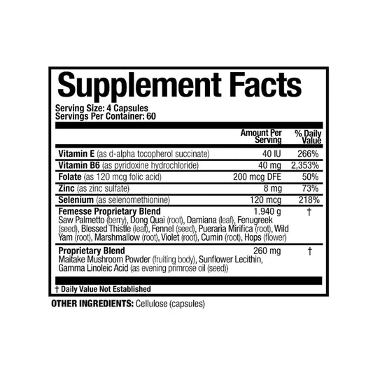 Femesse capsules inside bottle demonstrate easy daily supplementation for balanced wellness