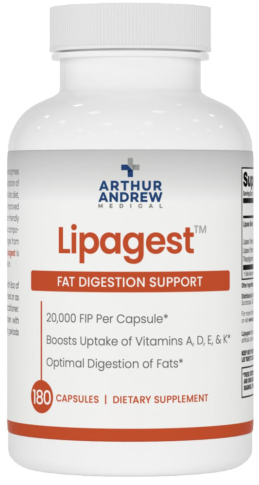 Lipagest by Arthur Andrew Medical bottle front supports efficient fat digestion.