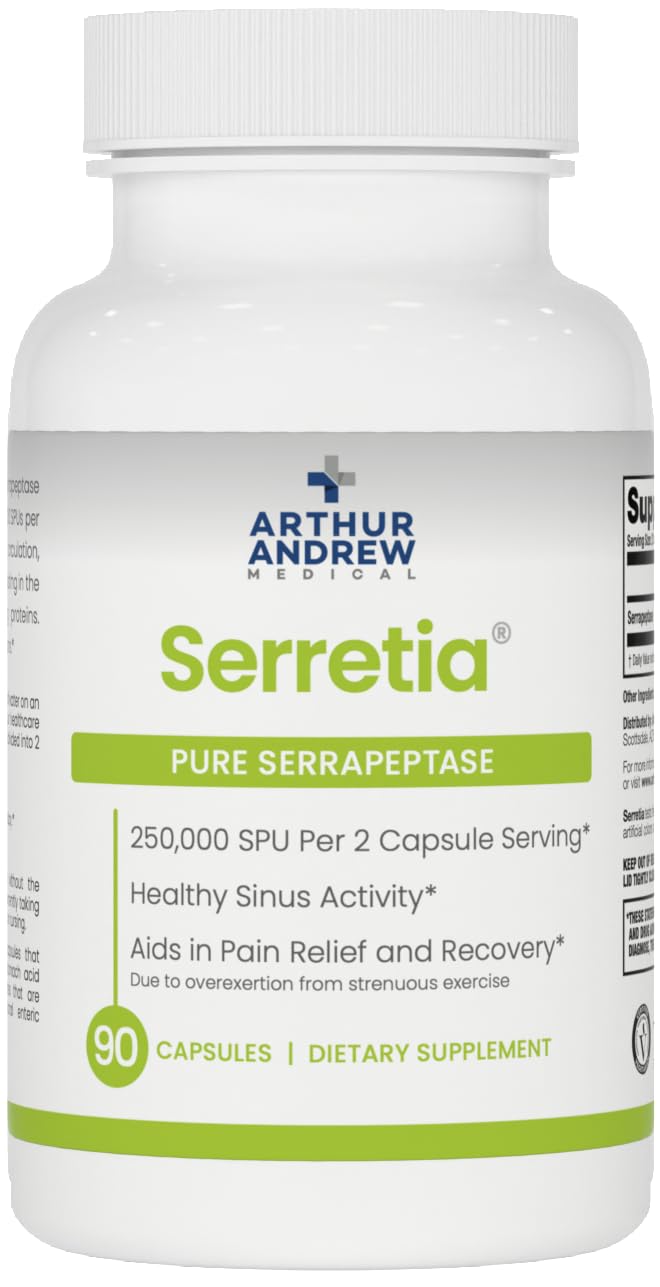 Arthur Andrew Medical Serretia bottle front for easy daily enzyme support.