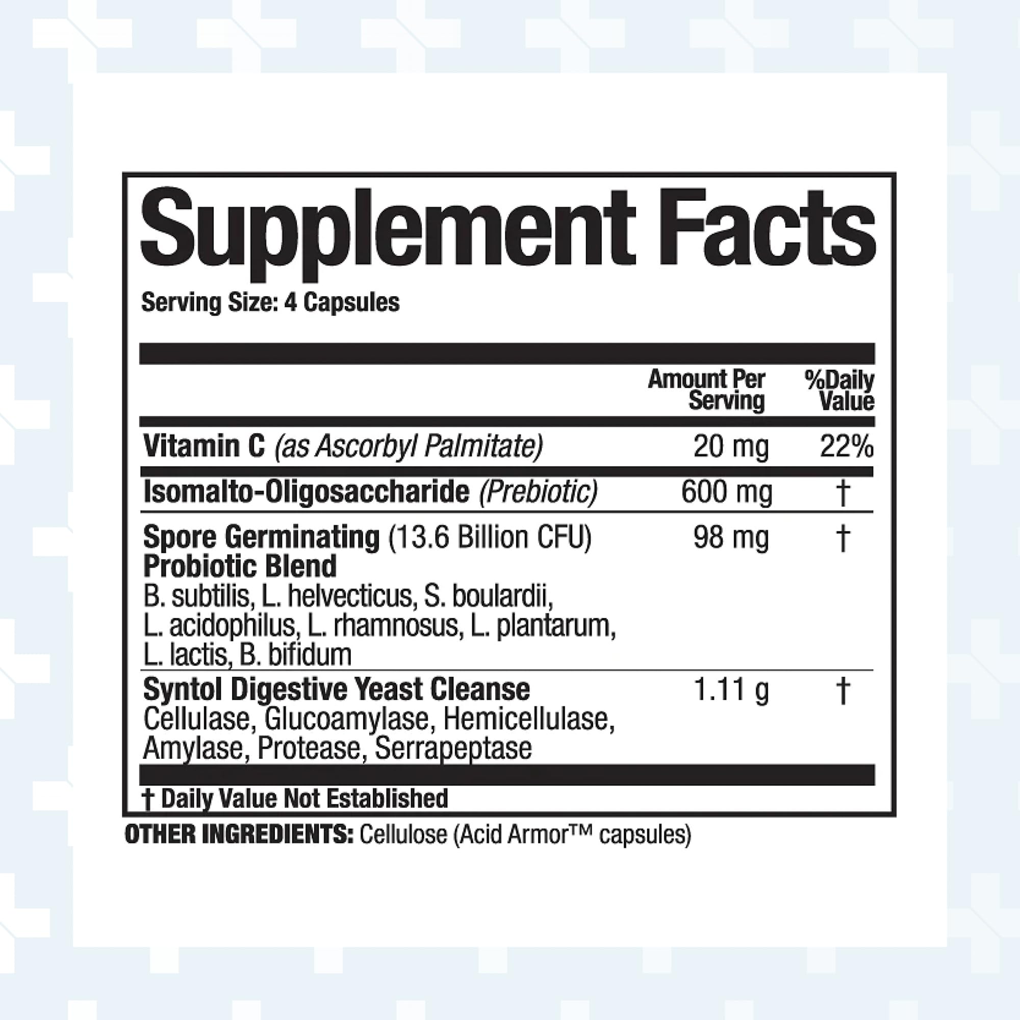 Syntol capsules closeup highlighting probiotic and enzyme blend for gut support