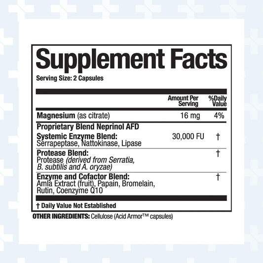 Neprinol AFD bottle back label with ingredients and certifications