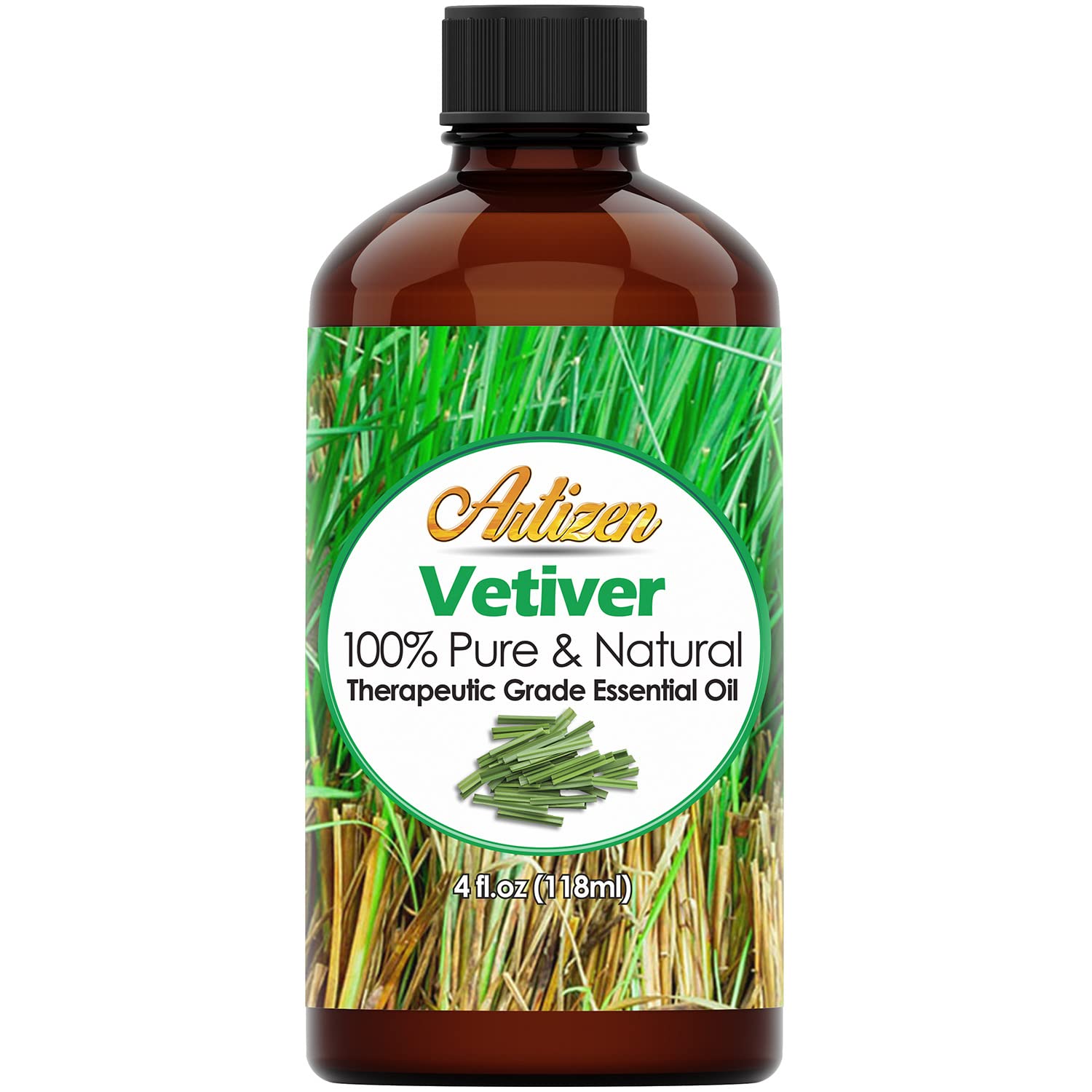 Artizen Vetiver oil 4oz bottle in UV glass preserves aroma and purity