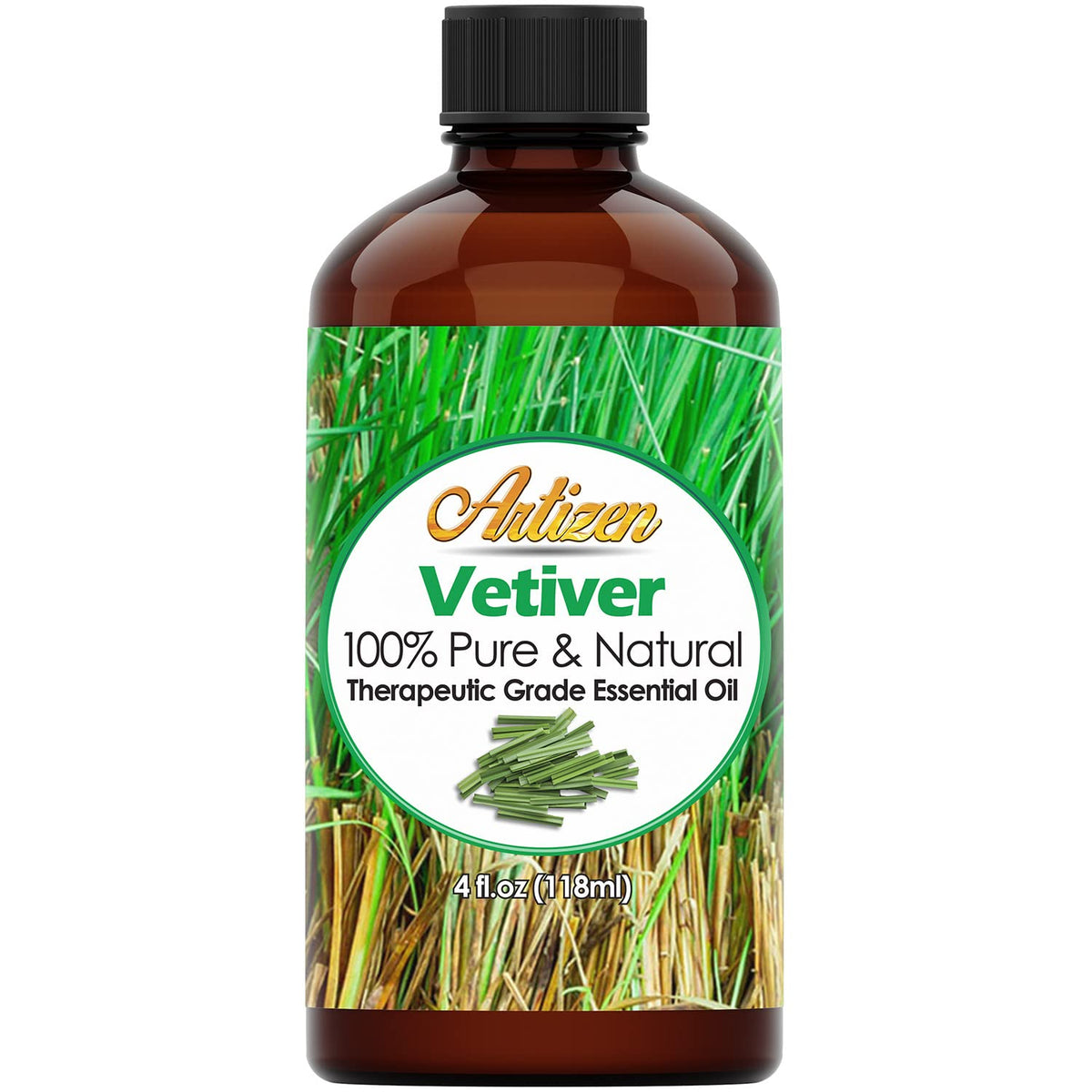 Artizen Vetiver oil 4oz bottle in UV glass preserves aroma and purity