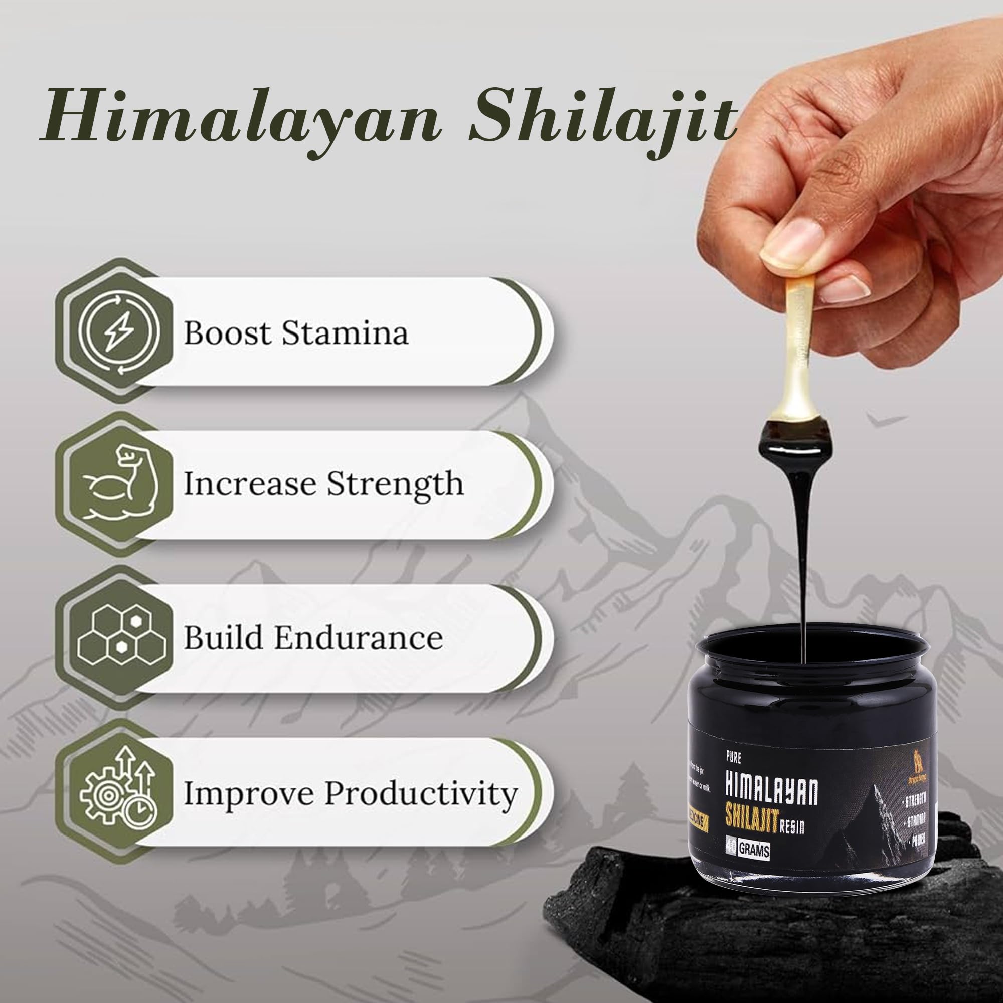 Aryan Surya Shilajit Resin bottle with spoon ready for use