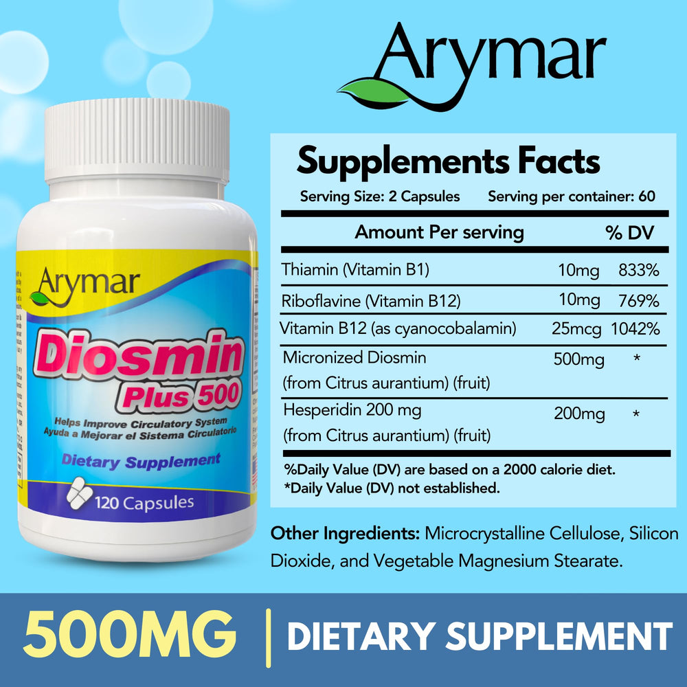 Arymar Diosmin Plus 500 daily routine with bottle on desk for convenient use.