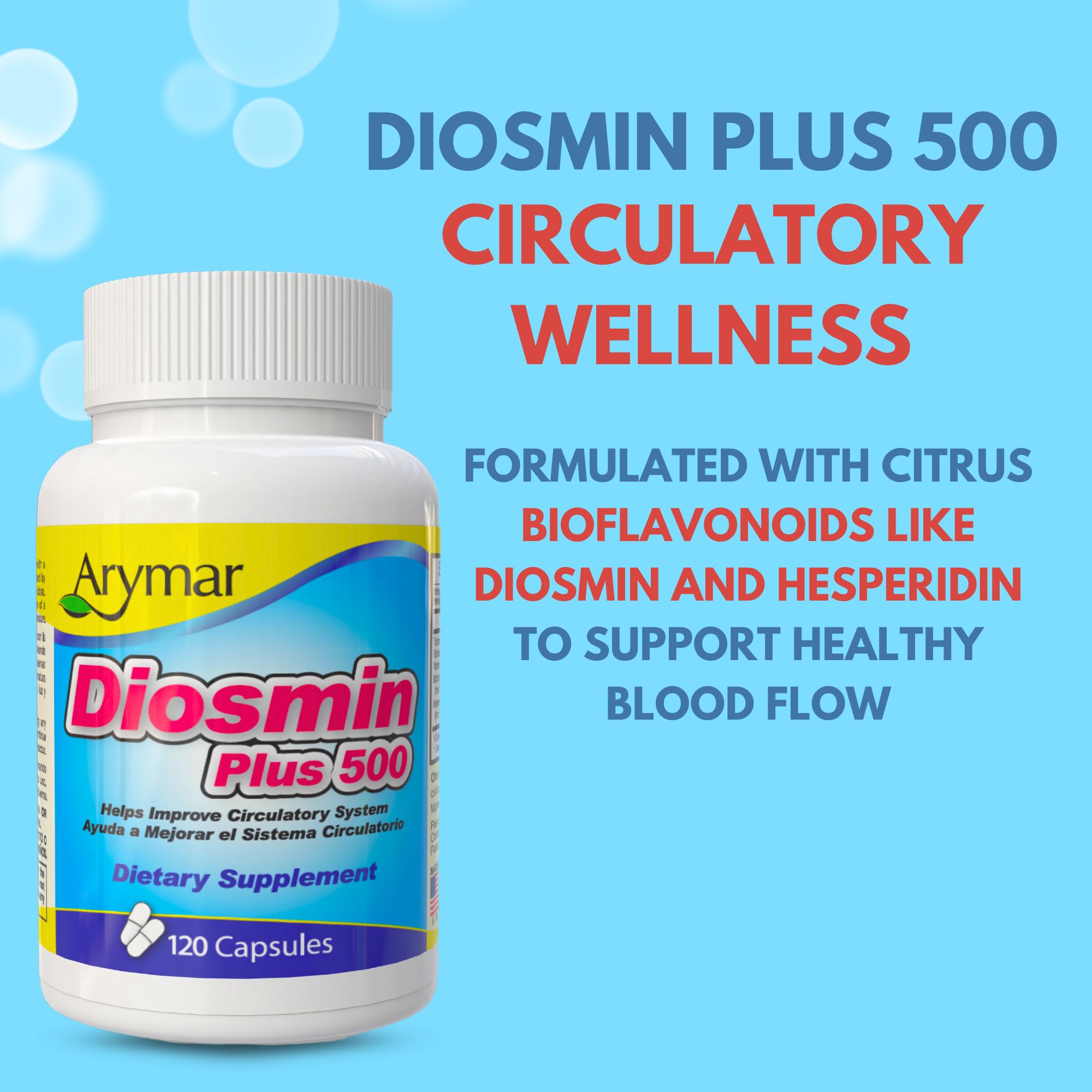 Arymar Diosmin Plus 500 packaging outer box communicates brand quality and reliability.