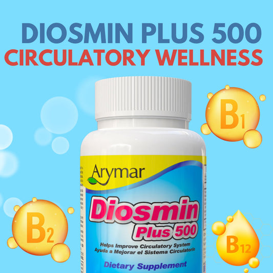 Arymar Diosmin Plus 500 tablets close-up showing uniform pills for easy daily use.