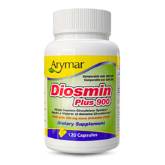 Arymar Diosmin Plus 900 bottle front highlights circulatory support for daily wellness.