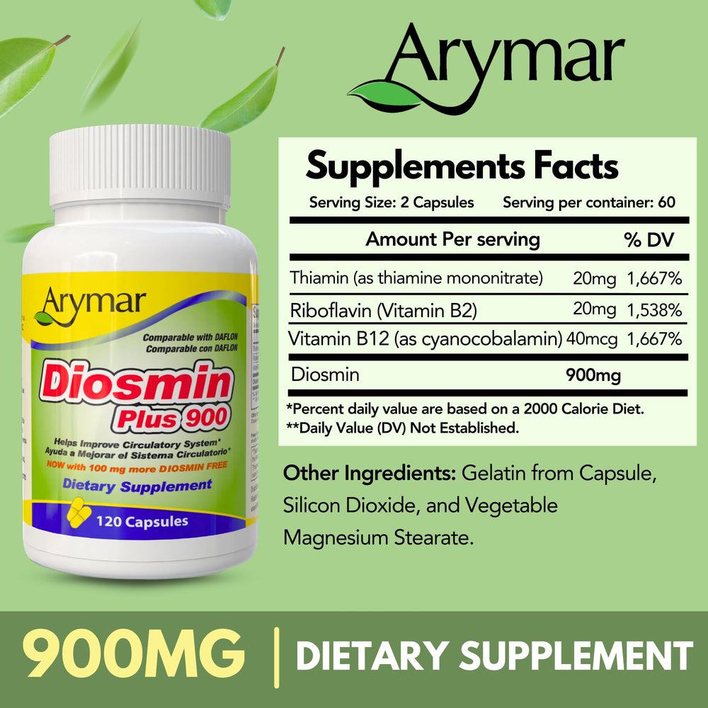 Arymar Diosmin Plus 900 key flavonoid illustration highlights active ingredient.