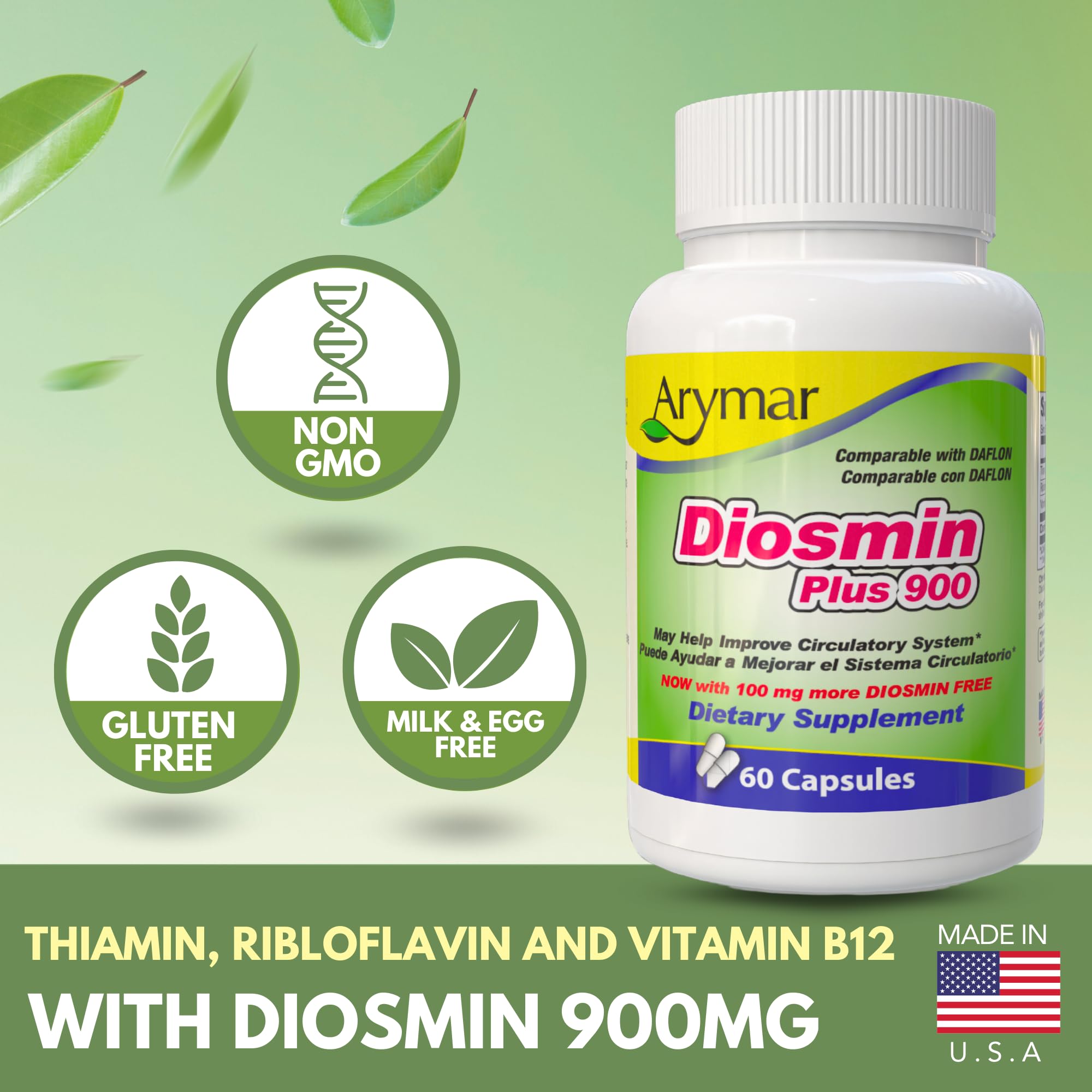 Arymar Diosmin Plus 900 packaging on shelf signals trusted quality for vascular support.