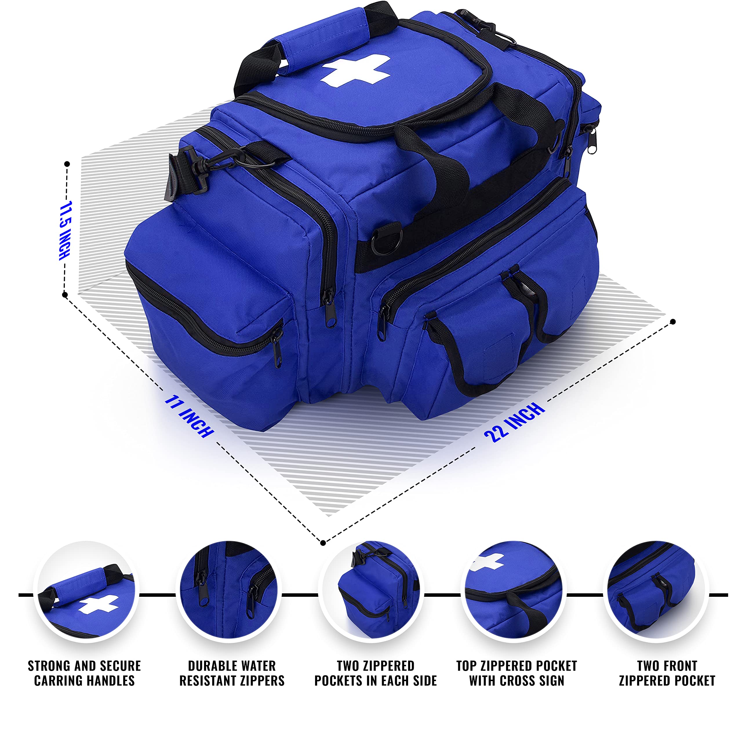 ASA TECHMED trauma bag showing eight pockets organized for quick retrieval