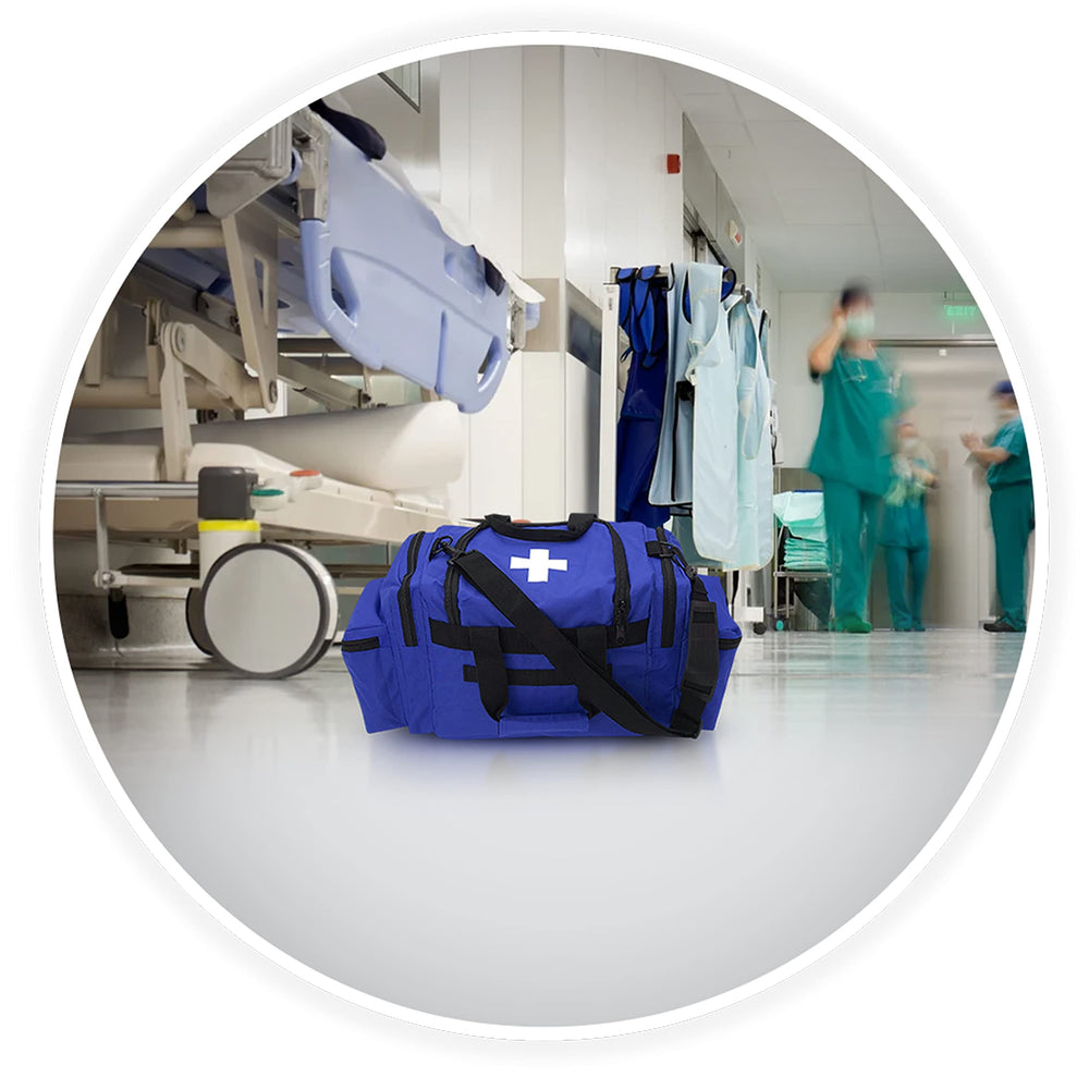 ASA TECHMED blue trauma bag compact dimensions 22x11x11.5 inches