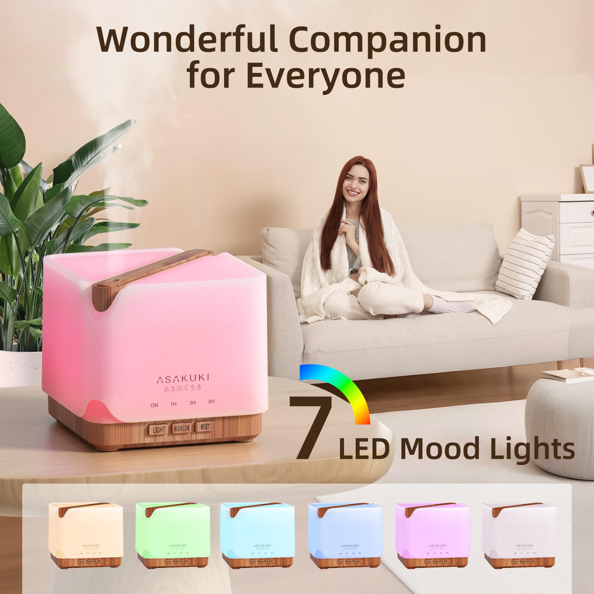 ASAKUKI 700 ml diffuser humidifies air for comfort