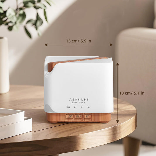 ASAKUKI 700 ml diffuser top-angle showing LED color options for ambiance