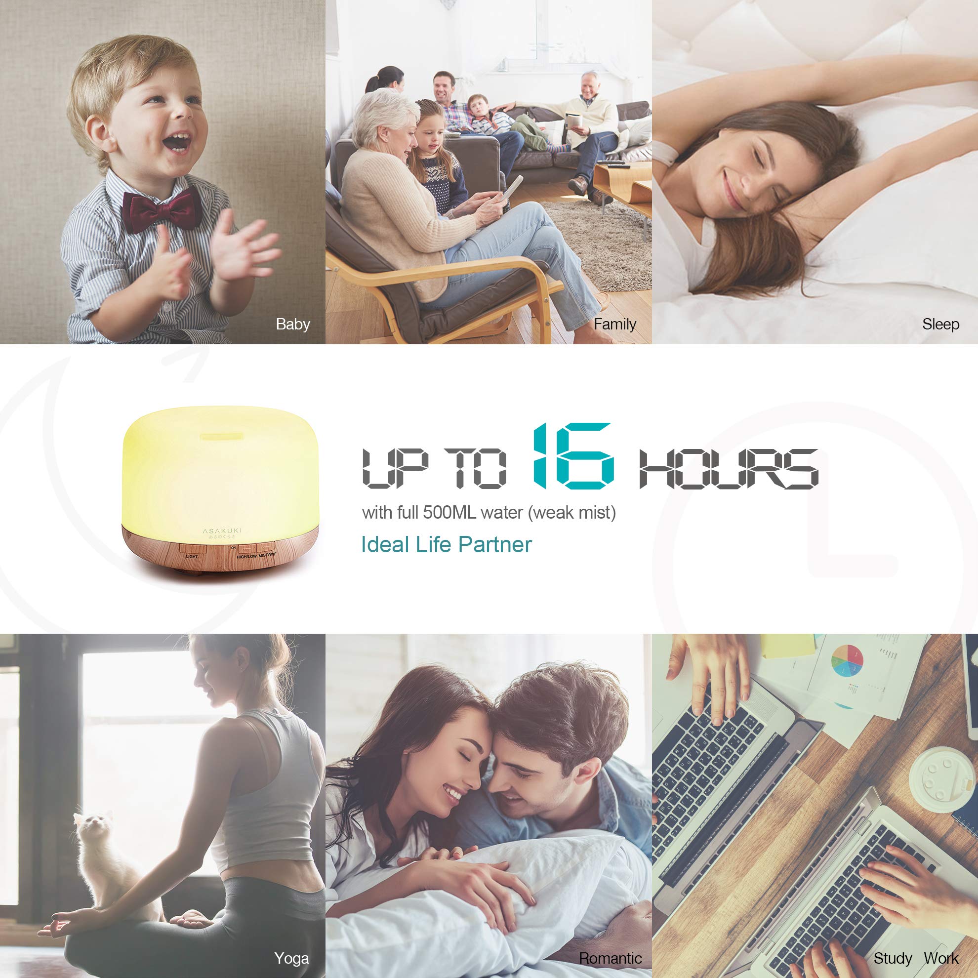 ASAKUKI diffuser dimmable light to avoid sleep disturbance