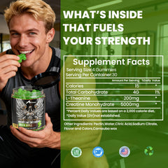 Ascend Creatine Monohydrate Gummies bottle on gym bench during training.