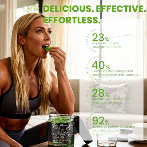 Ascend Creatine Monohydrate Gummies chewed gummy held in hand for quick use.