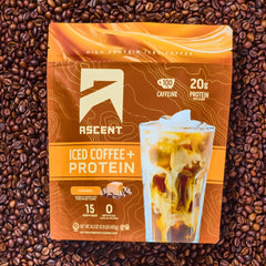 Ascent Caramel Iced Coffee Protein Coffee Beans signify premium Colombian origin.