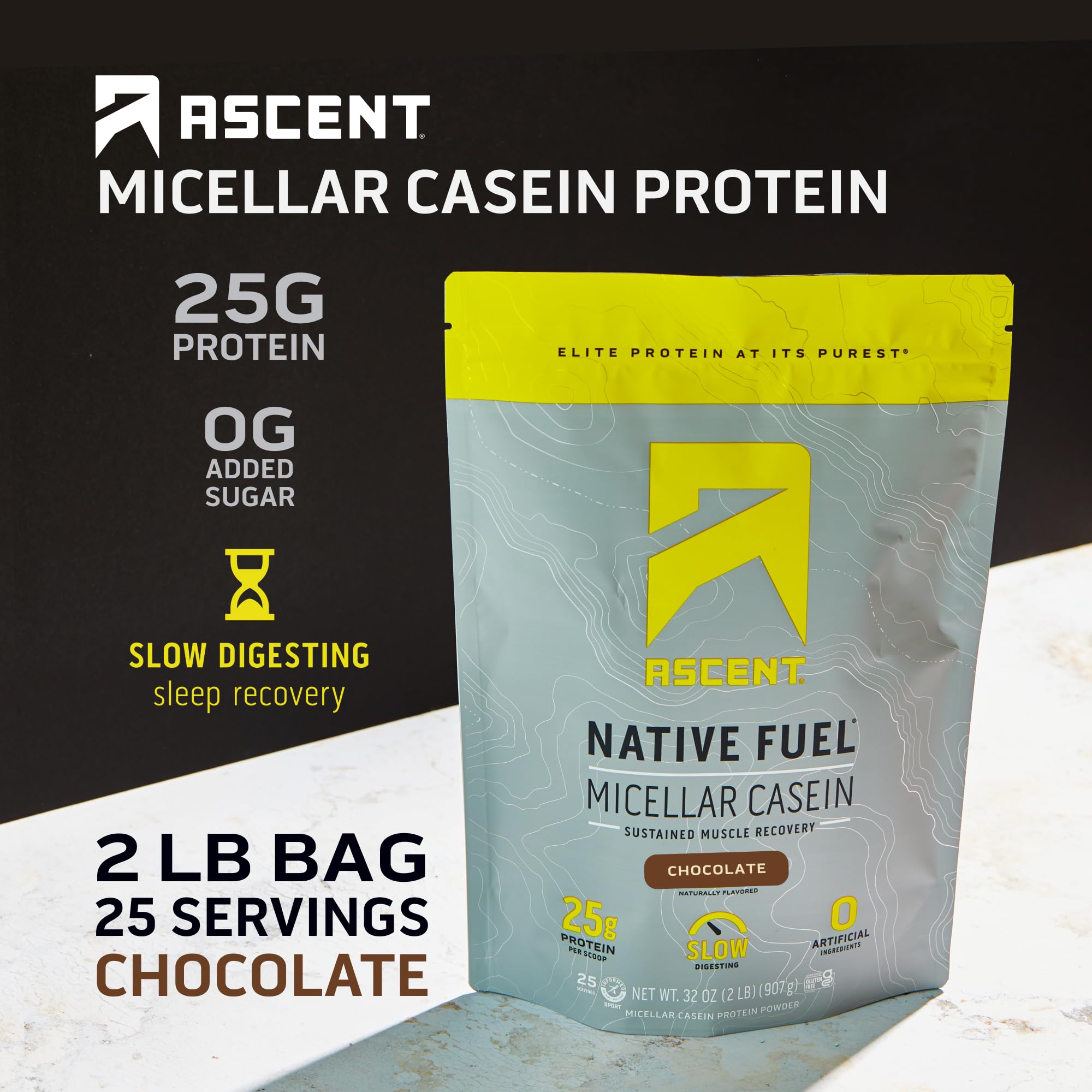 Ascent Casein protein powder zero added sugar with clean ingredient list