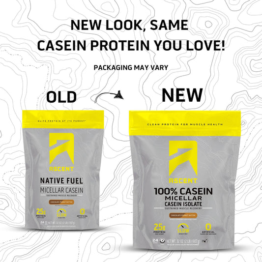 Ascent Casein Protein Powder scoop ready for a night-time recovery shake.