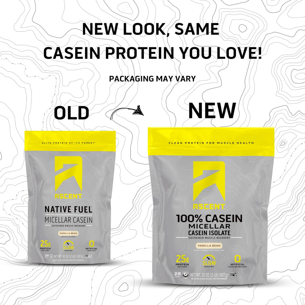 Ascent Casein Vanilla Bean scoop for easy portioning and quick shakes