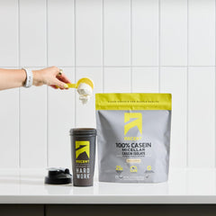 Glass of Ascent Casein Vanilla Bean shake highlighting smooth texture