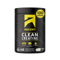Ascent Clean Creatine Monohydrate powder with a measuring scoop for easy dosing