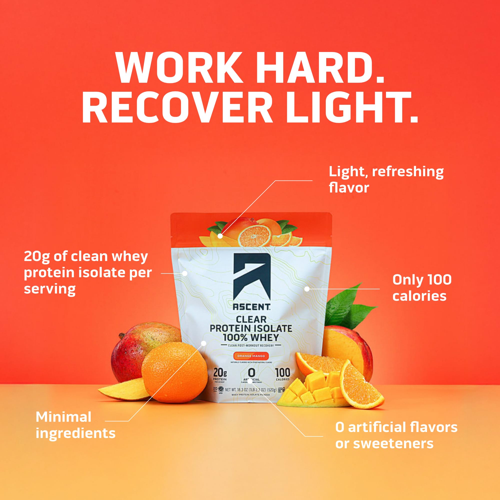 Ascent Clear Whey Orange Mango glass ready for a fruity shake after training