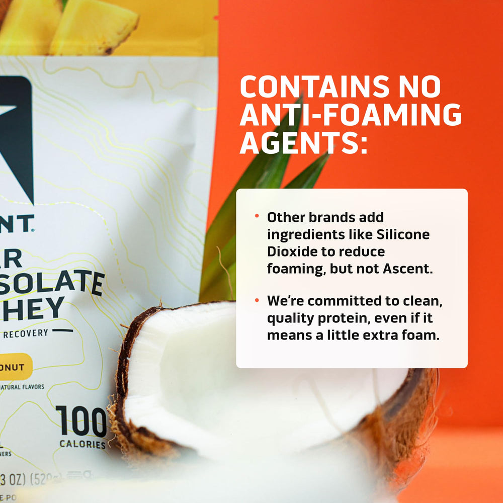 Ascent Clear Whey Pineapple Coconut being poured for a fruity post-workout drink.