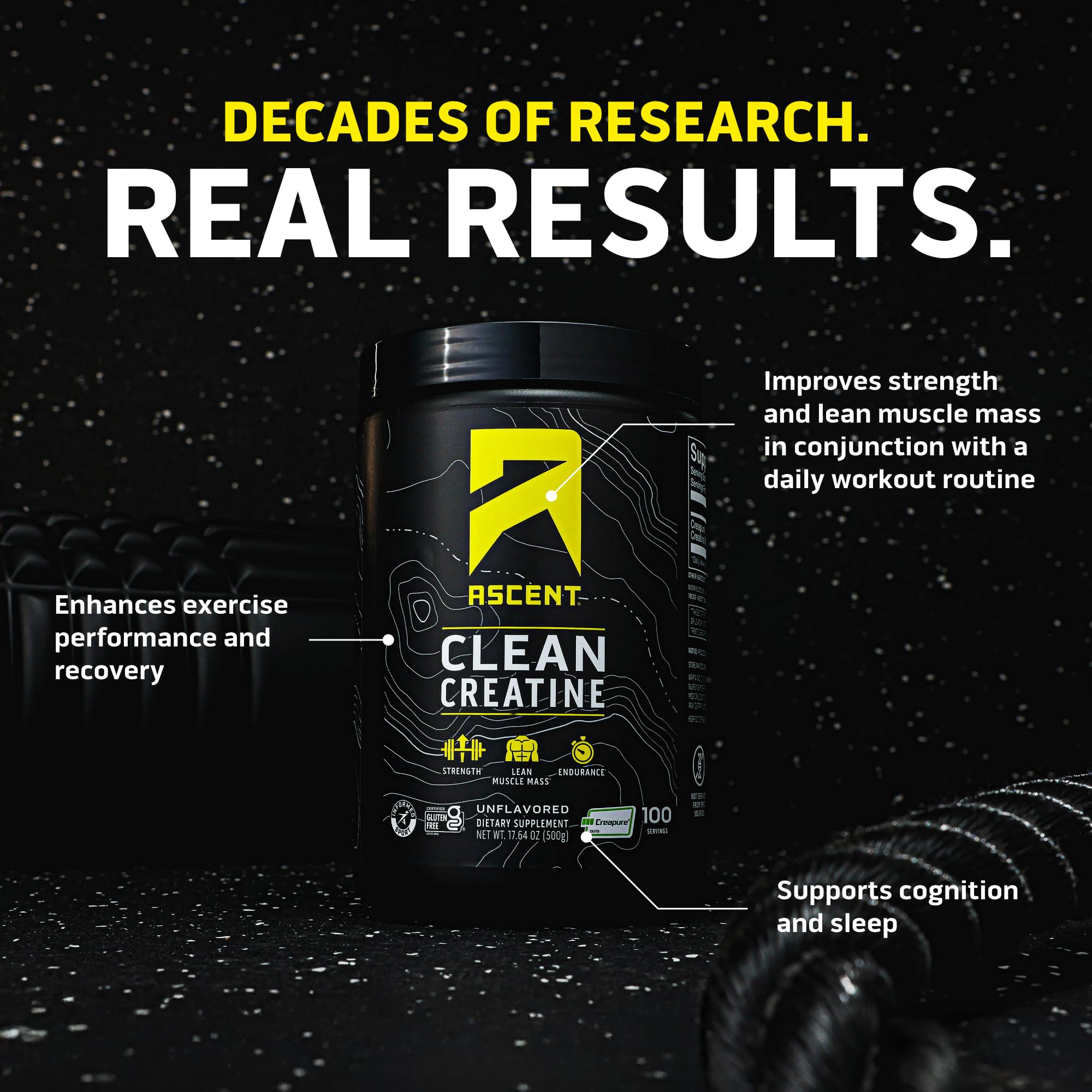 Ascent Creapure logo on packaging highlighting purity