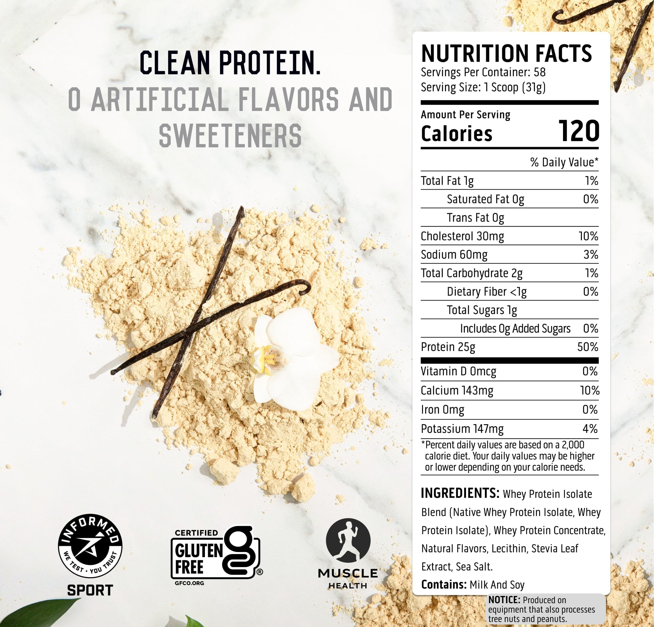 Ascent zero-added-sugar claim on label for keto-friendly protein choice.