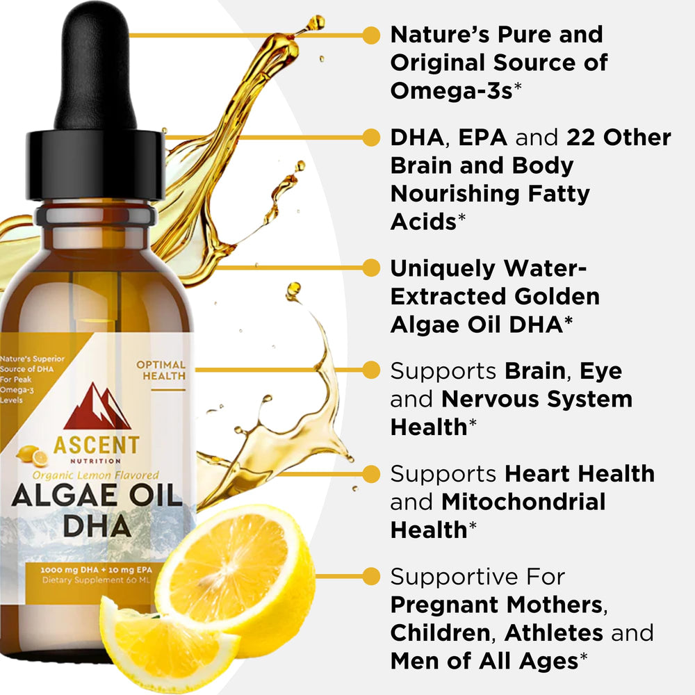 Organic lemon peel flavoring in Ascent Nutrition algae oil for a refreshing taste.