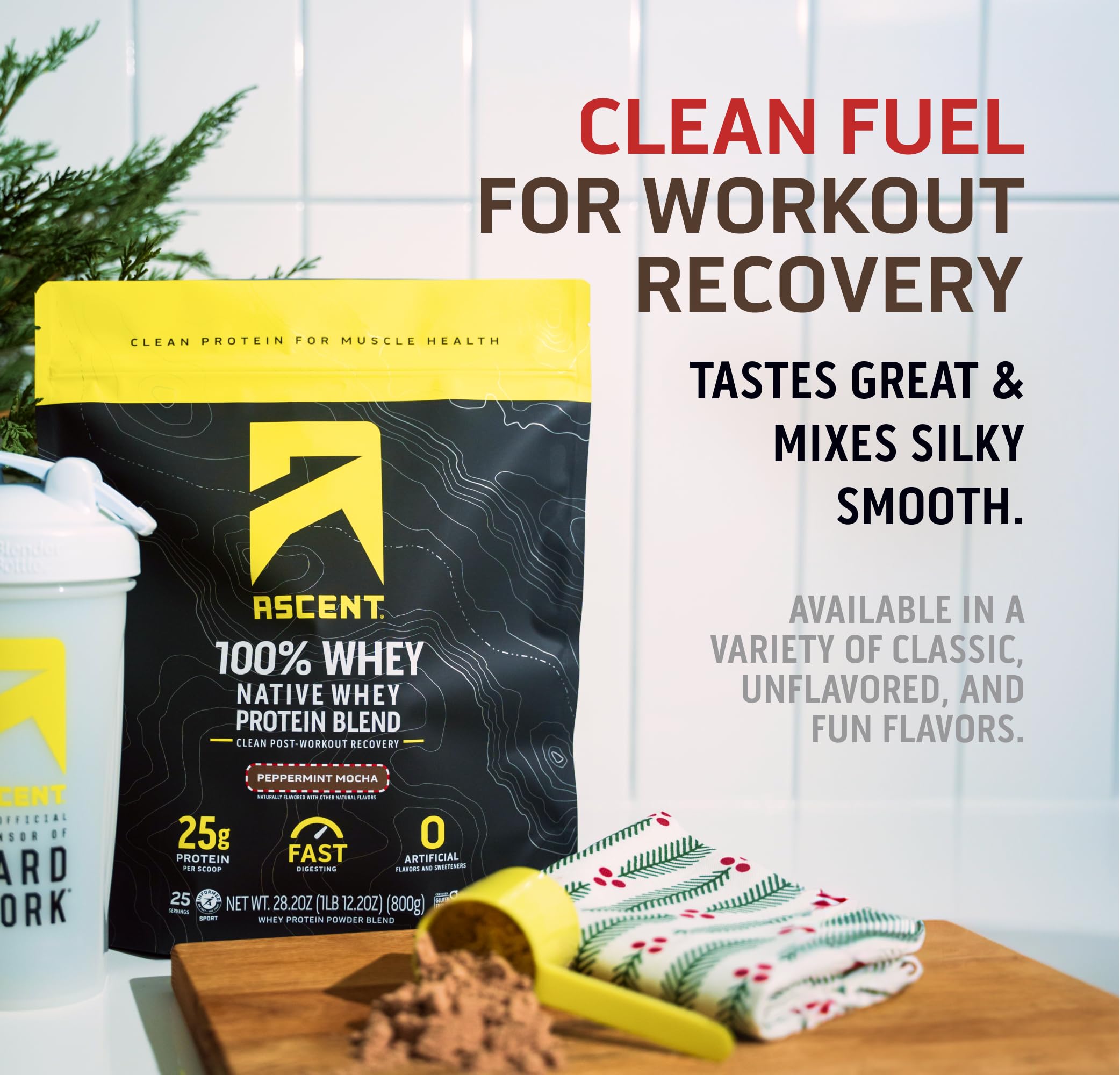 Ascent stevia-sweetened whey offers minimal sugar flavor.
