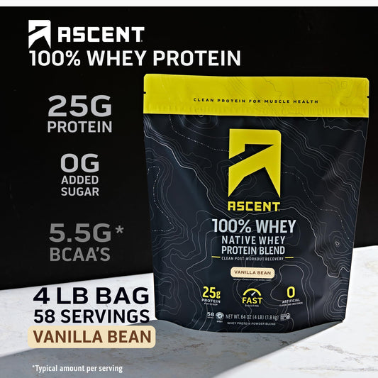 Ascent whey bulk packaging showing convenient storage for frequent users.