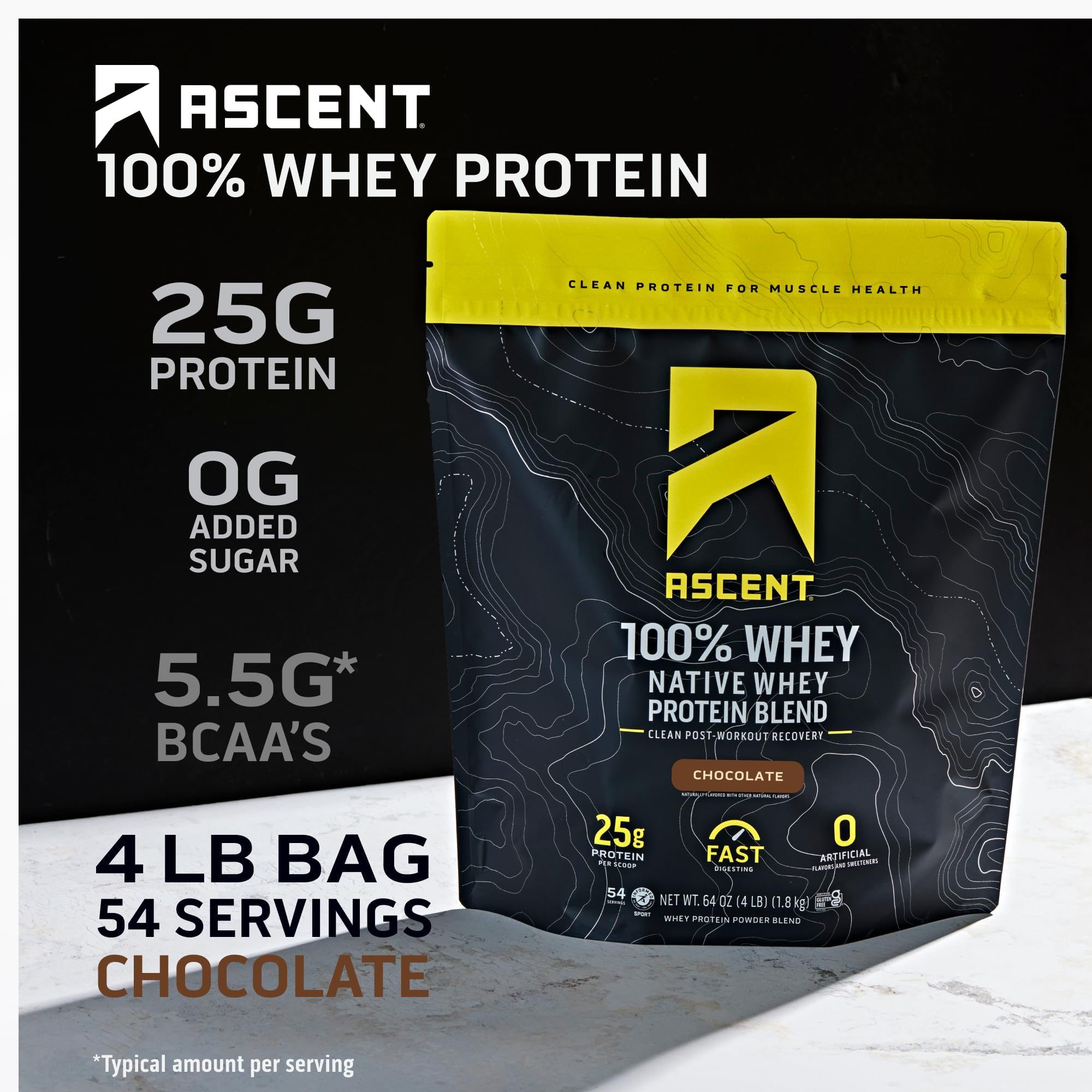Ascent whey protein scoop showing precise portioning.
