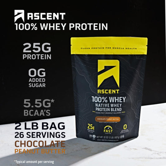 Ascent whey protein scoop showing precise serving for consistency.