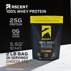Ascent whey protein scoop showing precise serving for consistency.