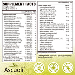 Ascuoli Probiotics with 24 strains on bottle label for microbiome diversity