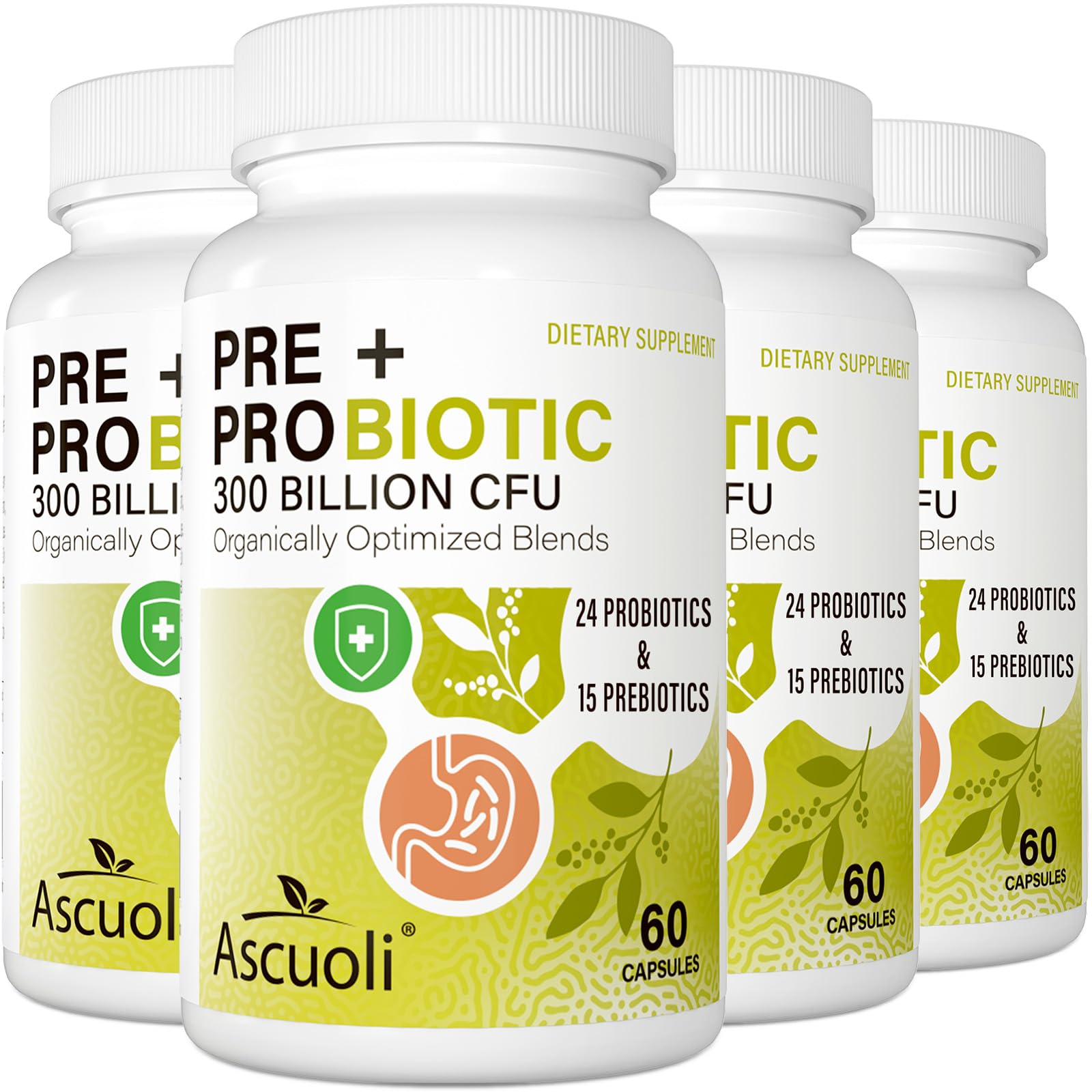 Ascuoli Probiotics 300 Billion CFU bottle promotes balanced digestion and daily immune support