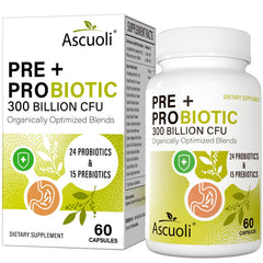 Ascuoli Probiotics bottle – convenient daily gut balance support in a clean packaging.
