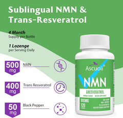 Ascuoli NMN lozenges close-up 120-count packaging